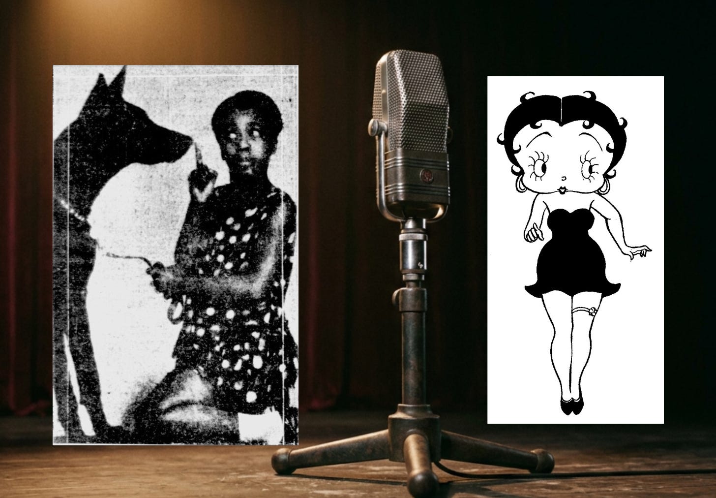 Baby Esther and Betty Boo on a background of a microphone Baby Esther and Betty Boo on a background of a microphone