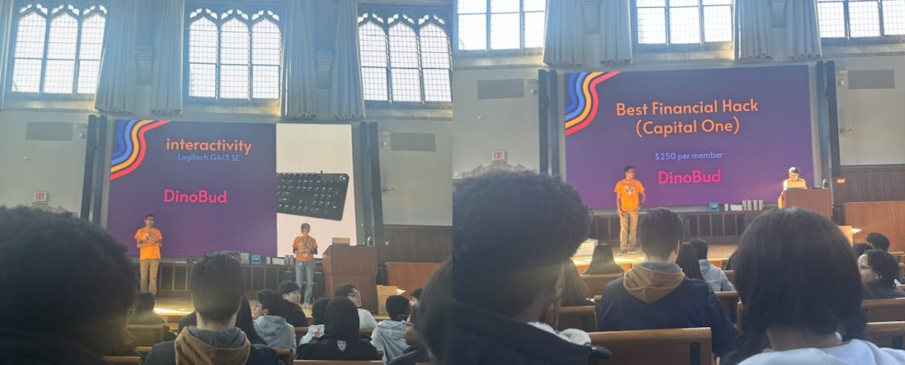 Screenshot of our team winning best interactivity hack and financial hack