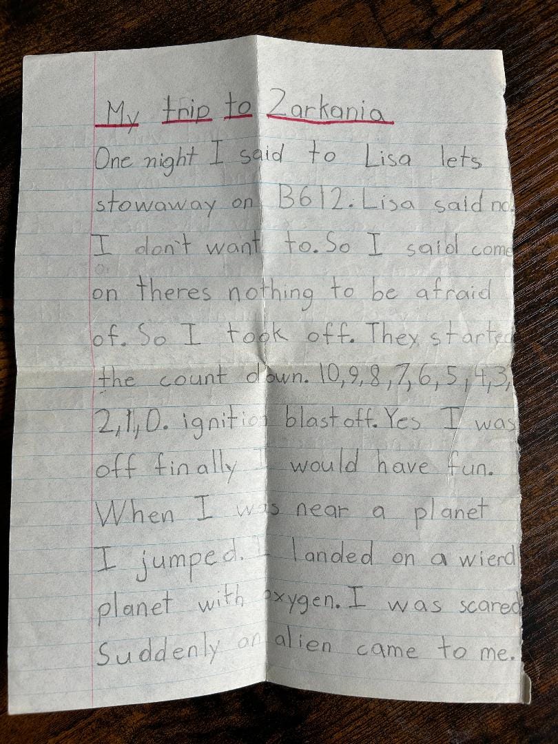 Page written in pencil in child's penmanship.