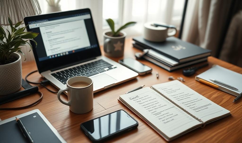 Cluttered home office with open laptop, cold coffee, unread notifications, and messy notes — subtle signs of burnout. Cluttered home office with open laptop, cold coffee, unread notifications, and messy notes — subtle signs of burnout.