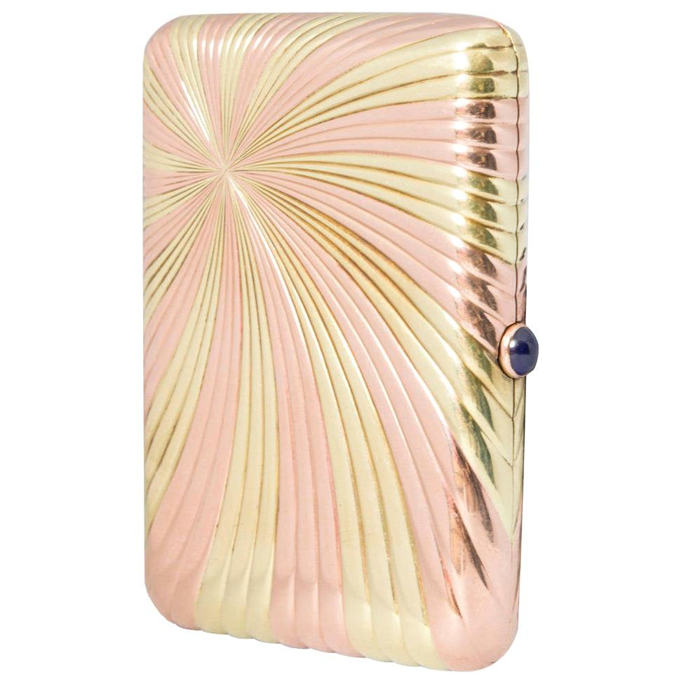 Faberge Bi-Color Ribbed Gold Cigarette Case For Sale