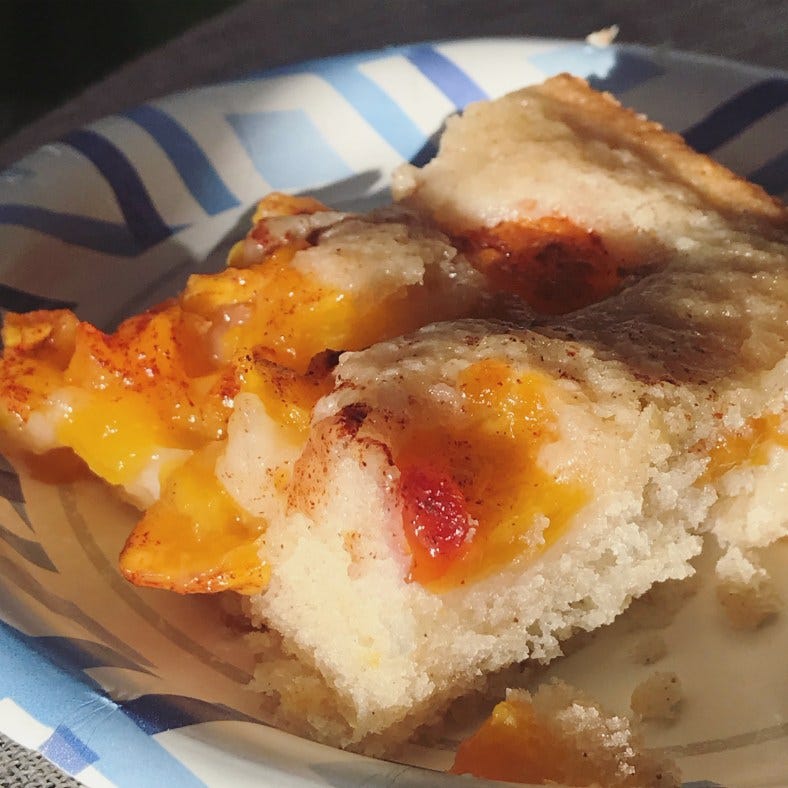 Closeup of peach cobbler