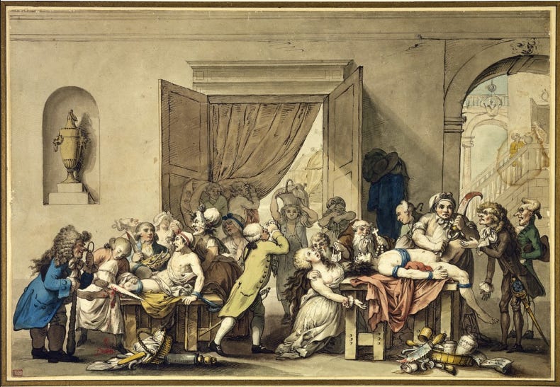 A "theatre" of medicine and surgery. Watercolour by Johann Heinrich Ramberg, ca. 1800.