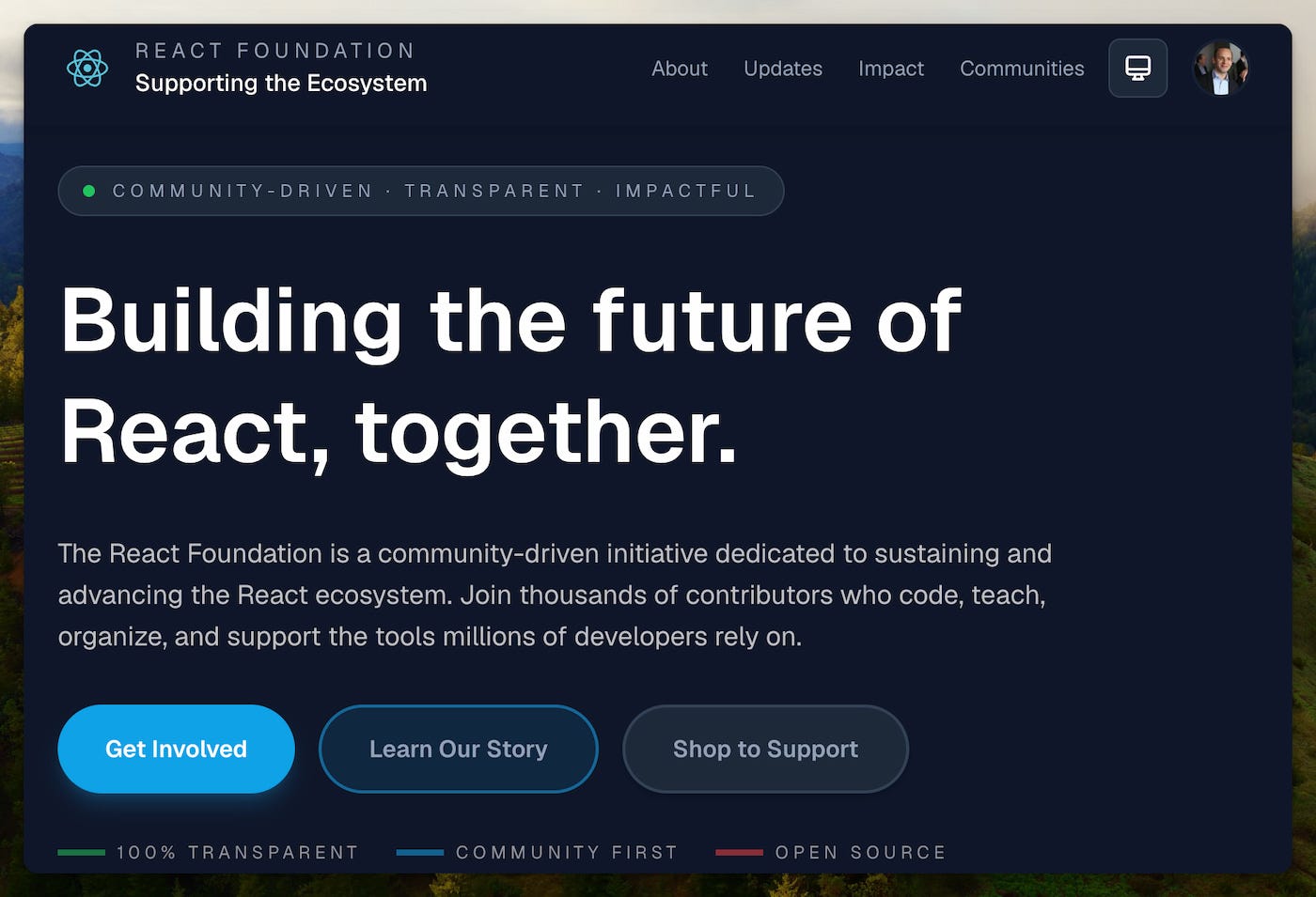 The React.Foundation website The React.Foundation website
