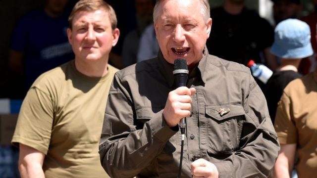 Secretary of the General Council of the ‘United Russia’ party, Andrey Turchak (left) and governor of Saint-Petersburg Alexander Beglov in Mariupol, Ukraine (June 1, 2022) Secretary of the General Council of the ‘United Russia’ party, Andrey Turchak (left) and governor of Saint-Petersburg Alexander Beglov in Mariupol, Ukraine (June 1, 2022)