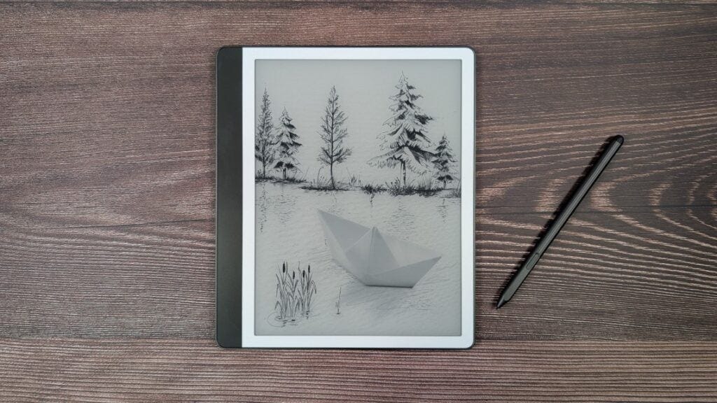 Kindle Scribe 2024 and pen on a table