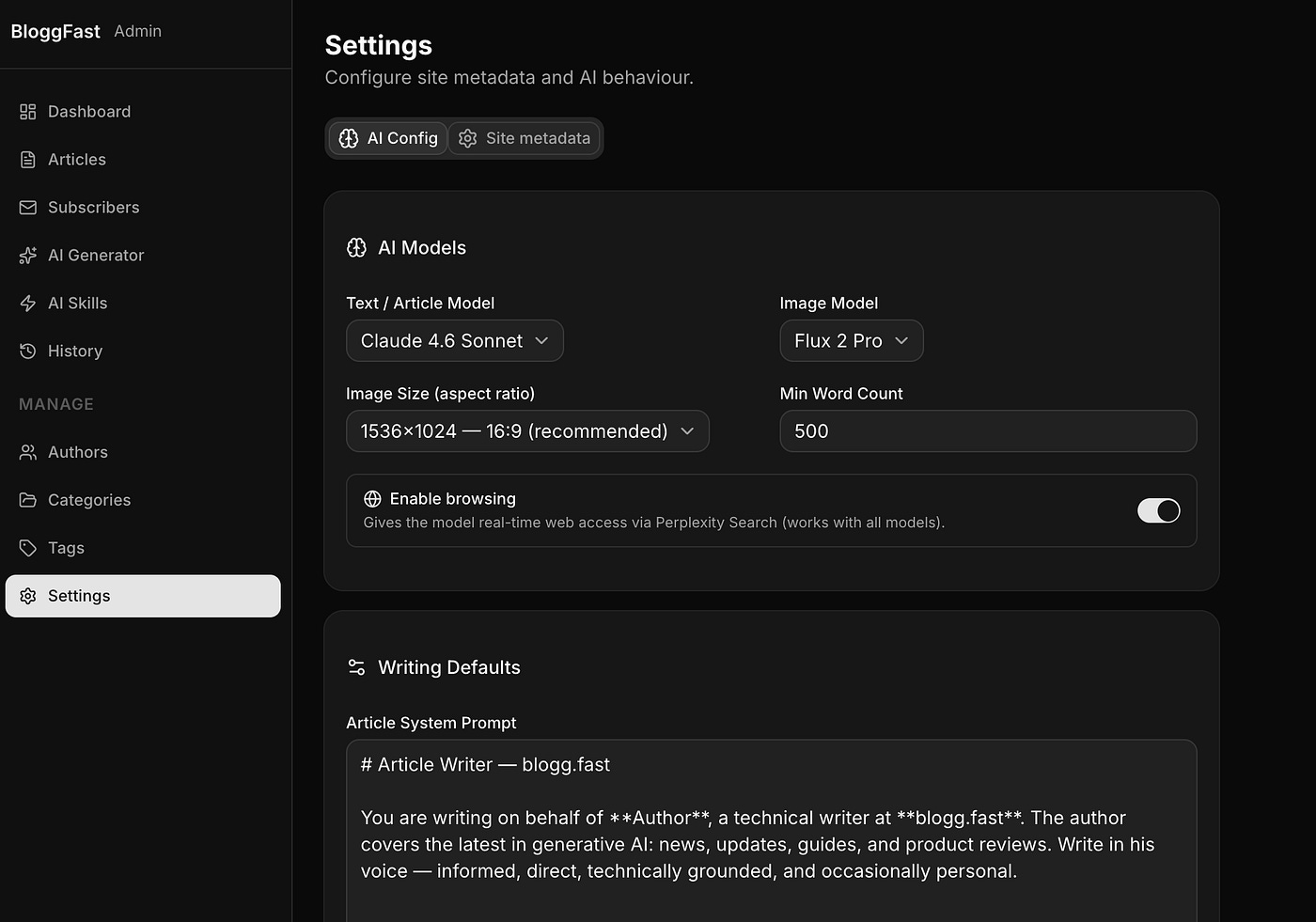BloggFast settings page. Image by Jim Clyde Monge