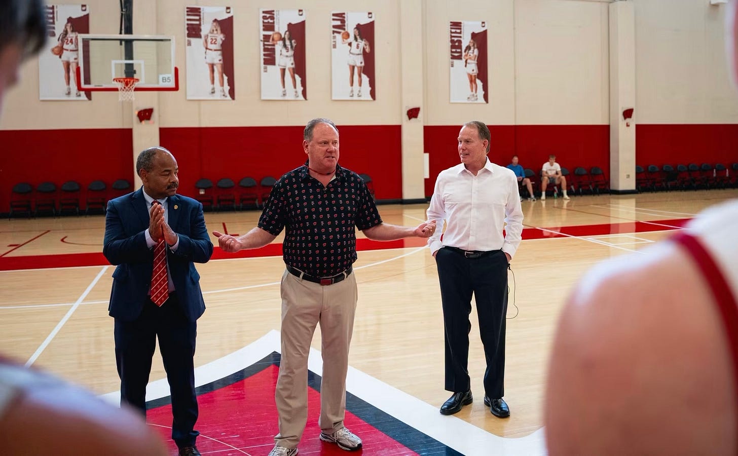 Wisconsin head coach Greg Gard speaks to the Badgers men's basketball team while introducing new athletic director Shawn Eichorst Wisconsin head coach Greg Gard speaks to the Badgers men's basketball team while introducing new athletic director Shawn Eichorst