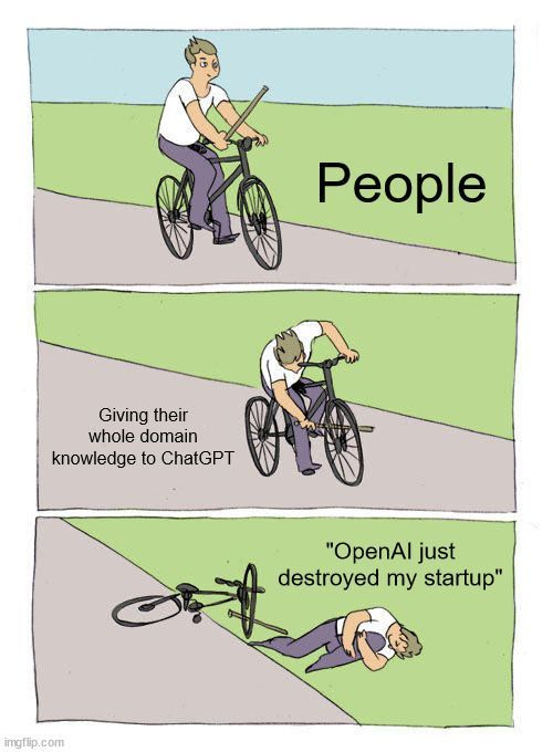 Vincent Déniel on X: "People complain when their wrapper startup gets  destroyed by OpenAI's new features, yet will give unlimited access to  everything they have to ChatGPT. Like, I saw a tweet