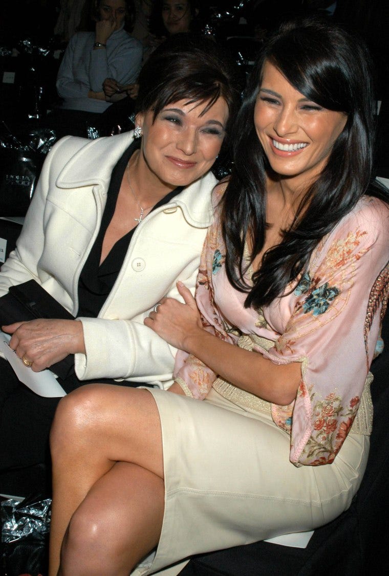 Melania Knauss and her mother, Amalija Ulčnik, attend the Zac Posen Fall Fashion Show at Bryant Park in New York City, February 12, 2004. Melania Knauss and her mother, Amalija Ulčnik, attend the Zac Posen Fall Fashion Show at Bryant Park in New York City, February 12, 2004.
