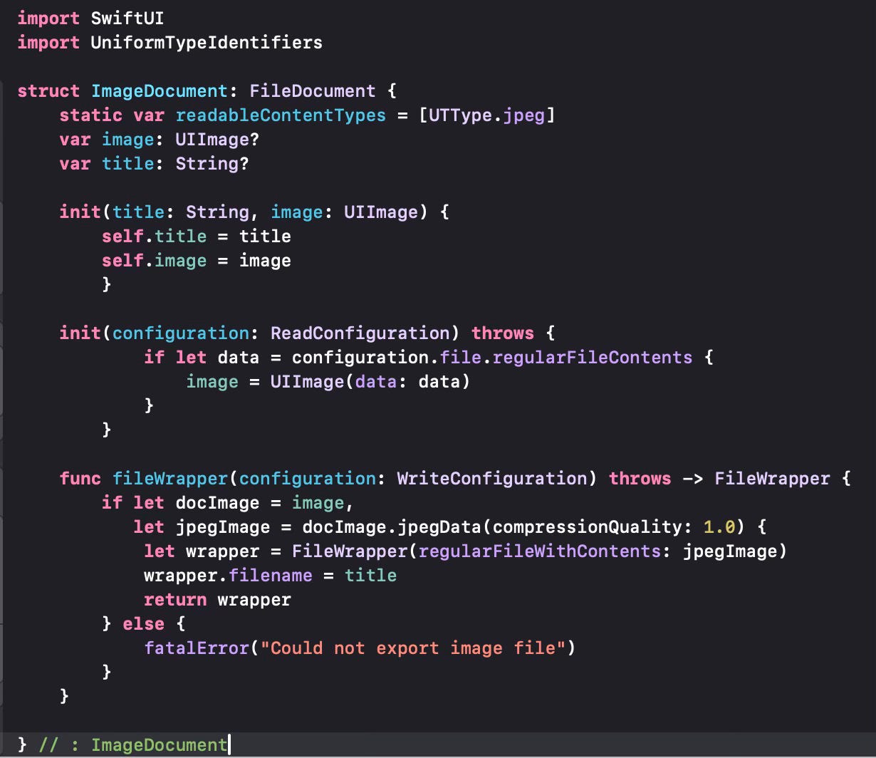 Defining an image document to be able to save images in memory to the iCloud Drive