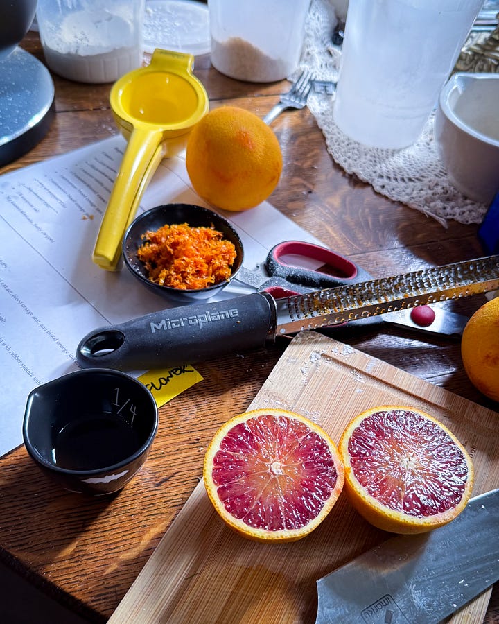 Photos of pomegranate, juniper, rosemary, chestnuts, Pine needles, blood oranges, sliced open and mulled wine simmering
