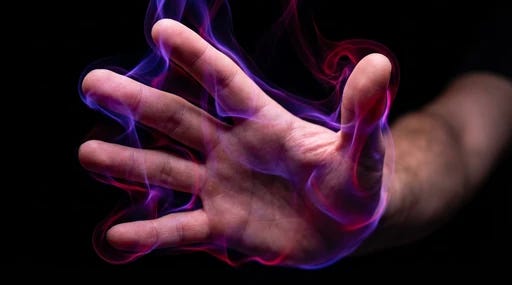 A human hand surrounded by glowing colorful waves representing unseen parts of the light spectrum A human hand surrounded by glowing colorful waves representing unseen parts of the light spectrum