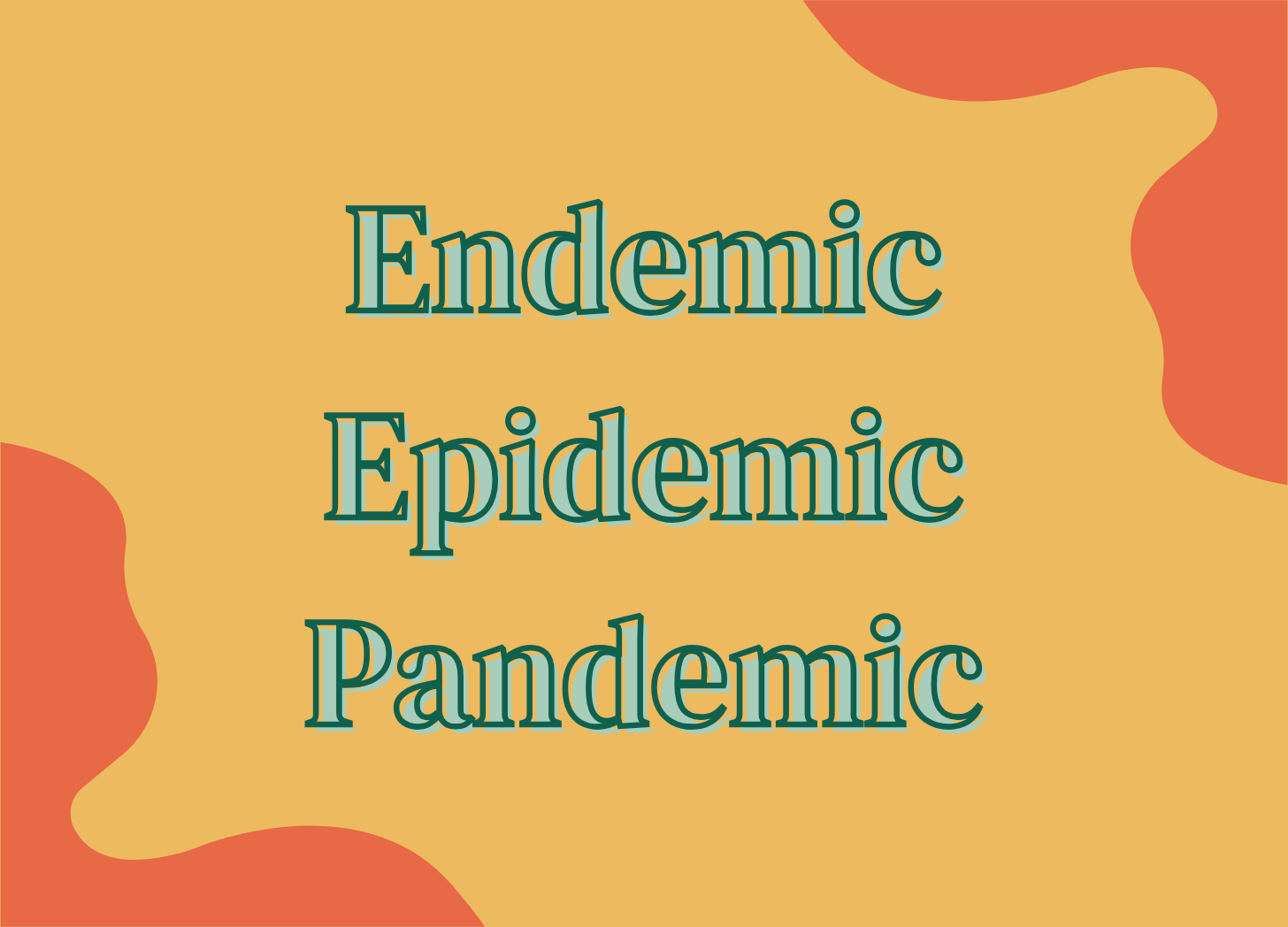 The words endemic, epidemic, and pandemic written in green font against a yellow and orange background. The words endemic, epidemic, and pandemic written in green font against a yellow and orange background.