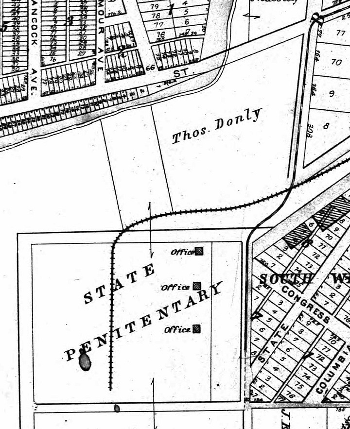 1892 Map of Michigan City and the same area from Google Maps.