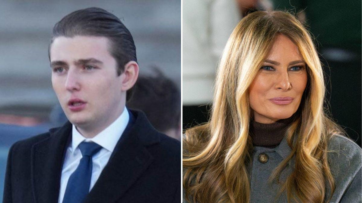split image of Barron Trump and Melania Trump split image of Barron Trump and Melania Trump