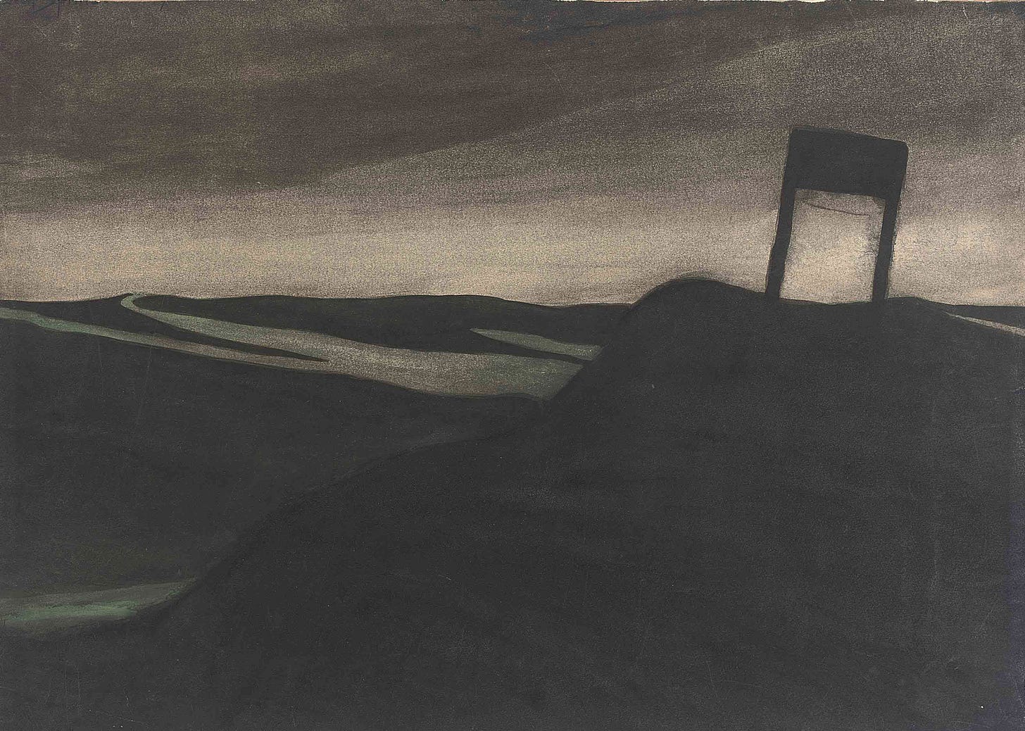 Léon Spilliaert (1881-1946) , Paysage nocturne, poteau de signalisation ...