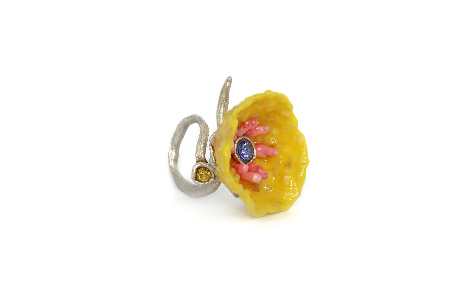 Sweet Yellow (Valeria Benalcazar, Bioplastic Eco Resin 925 Silver CZ Crystal ring)