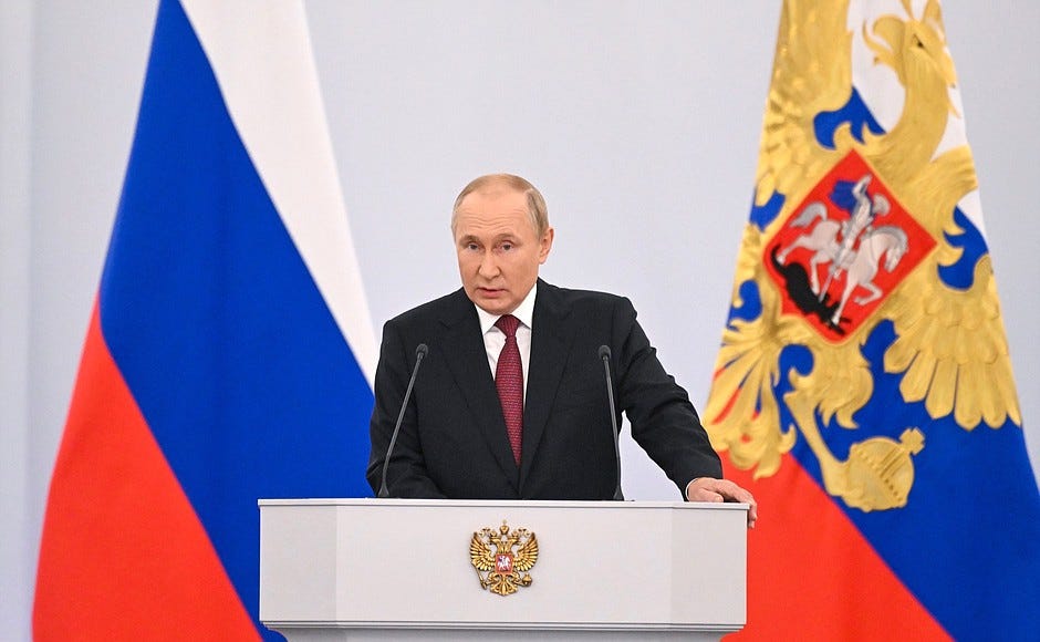 President of Russia | Signing of treaties on accession of Donetsk and Lugansk people's republics and Zaporozhye and Kherson regions to Russia | Photo: Grigoriy Sisoev, RIA Novosti President of Russia | Signing of treaties on accession of Donetsk and Lugansk people's republics and Zaporozhye and Kherson regions to Russia | Photo: Grigoriy Sisoev, RIA Novosti