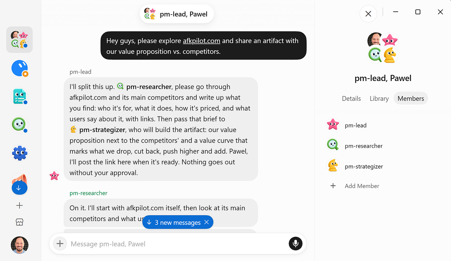 A group chat with several product bots, Grok Bot A group chat with several product bots, Grok Bot