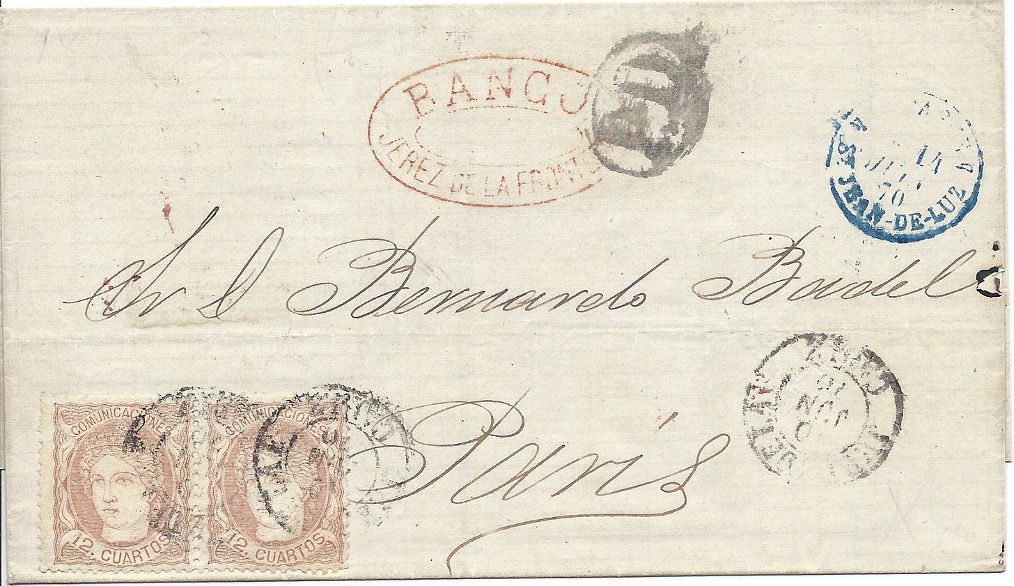 1870 folded letter from Spain to France
