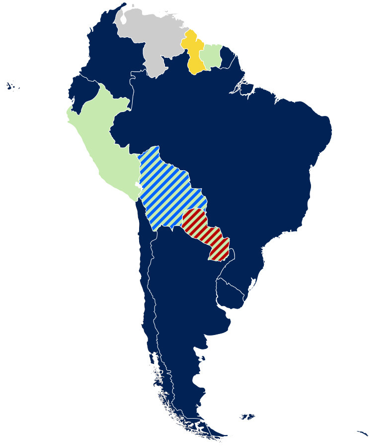 Map of LGBT rights by in South America.