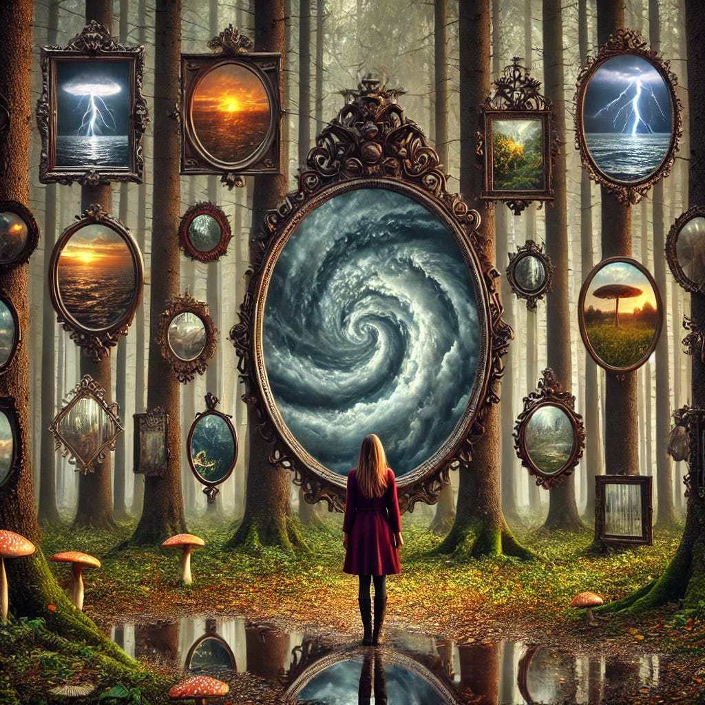 Maya looks into the mirror