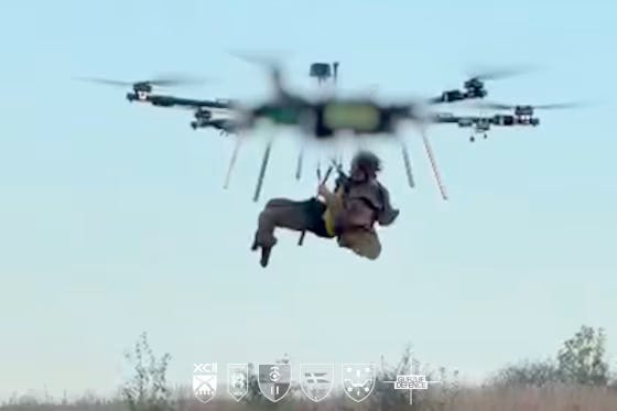 Image: An injured soldier carried by a drone. Image: An injured soldier carried by a drone.