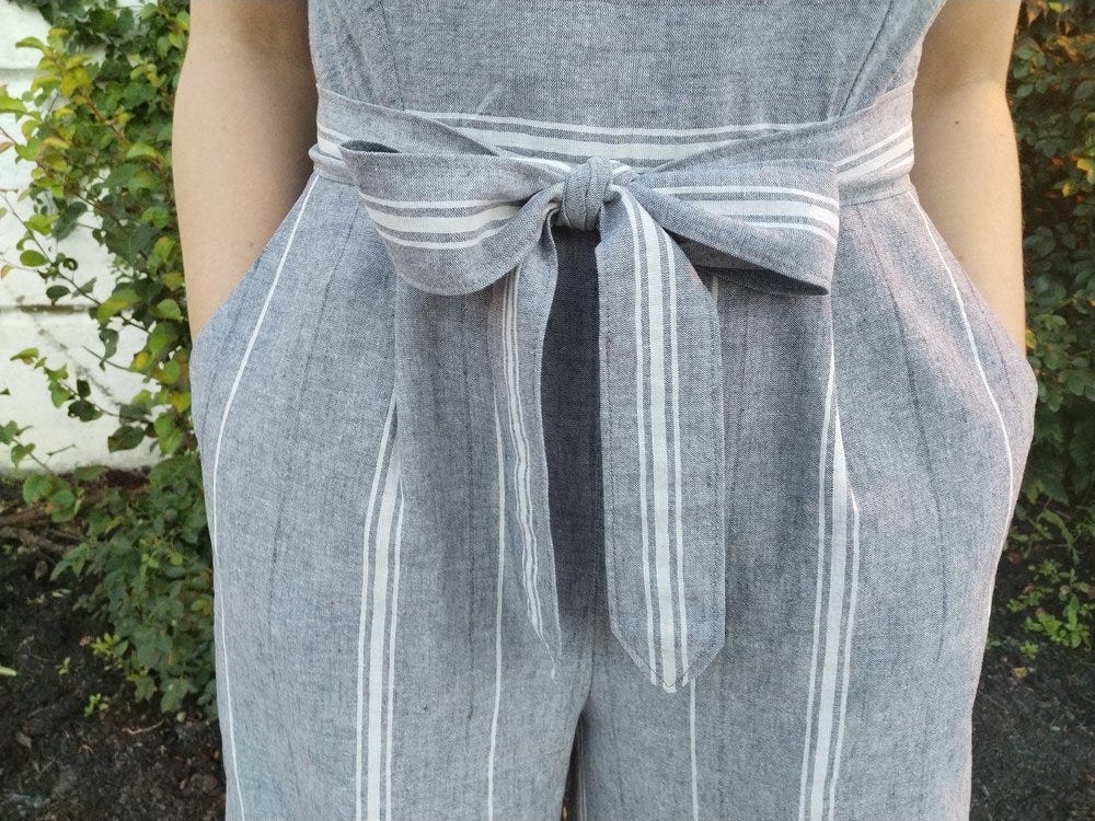 Detail of waist ties and pockets