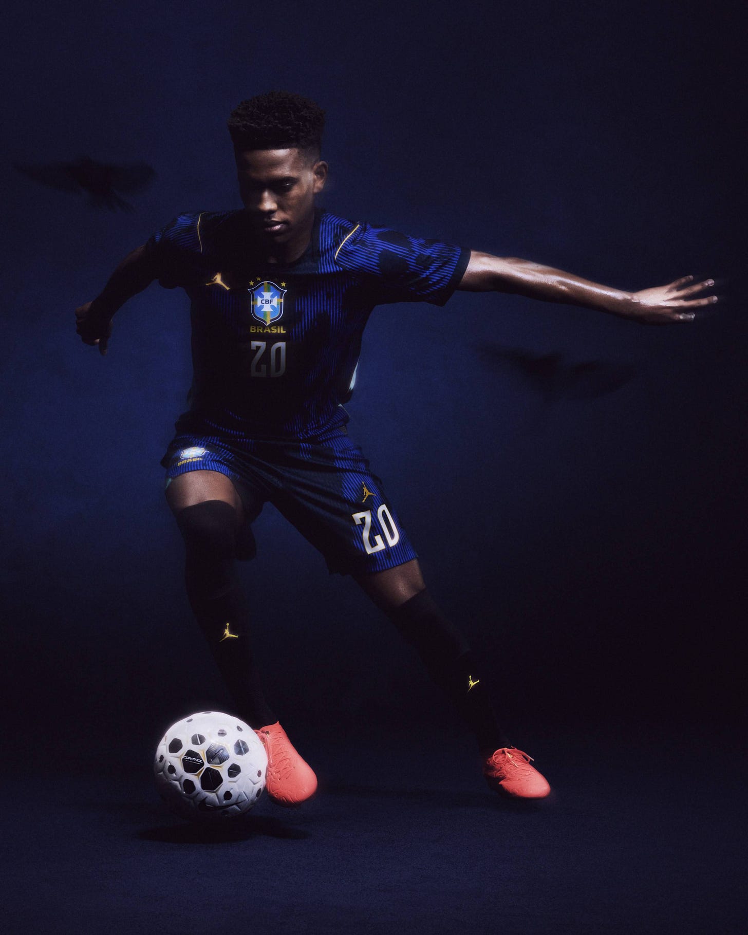 Estêvão models Brazil's Jordan Brand away kit.