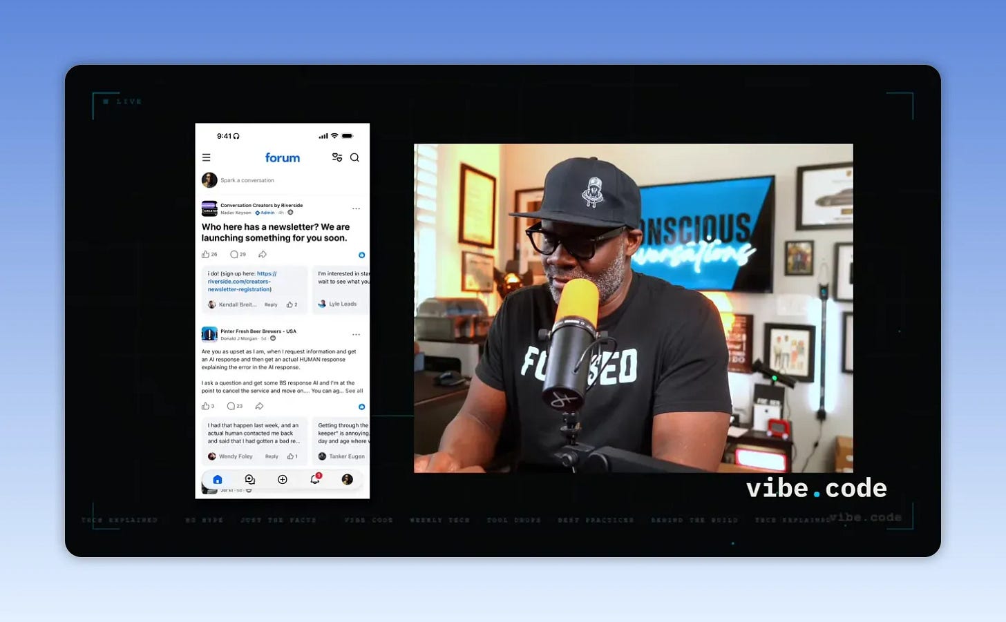 Meta Forum app feed populated with existing Facebook group conversations in the iOS interface