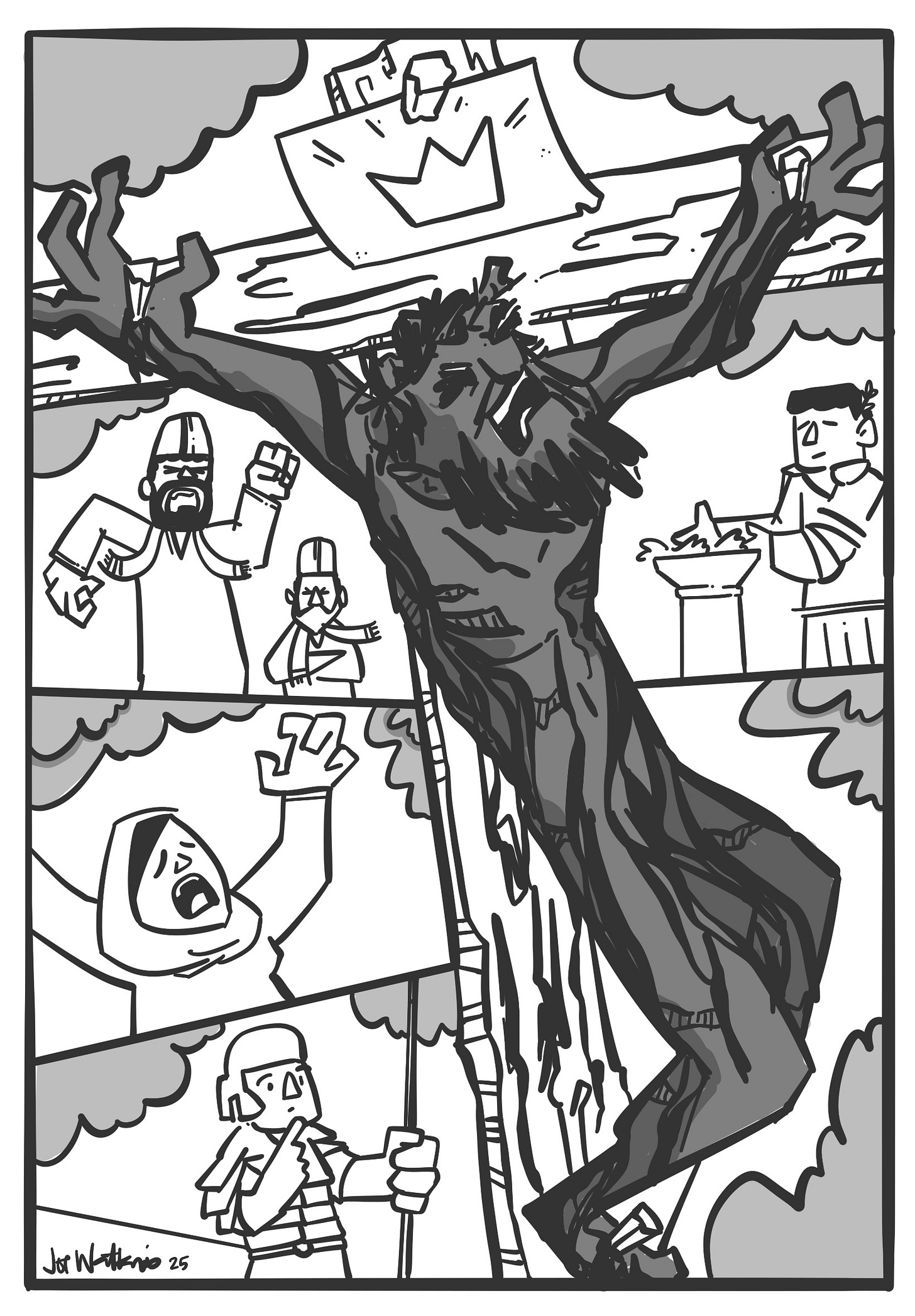 Illustration of Jesus crucified.