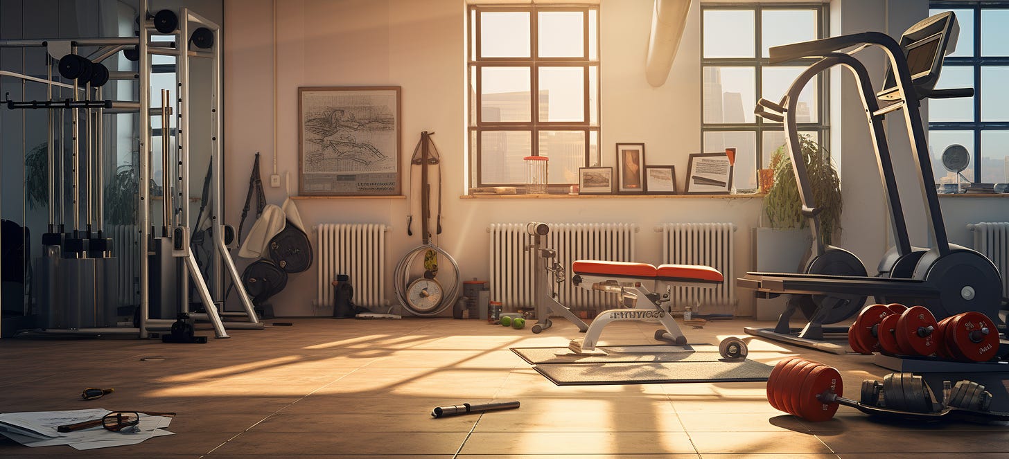 A healthy day starts with a workout.  Image generated by Midjourney AI.
