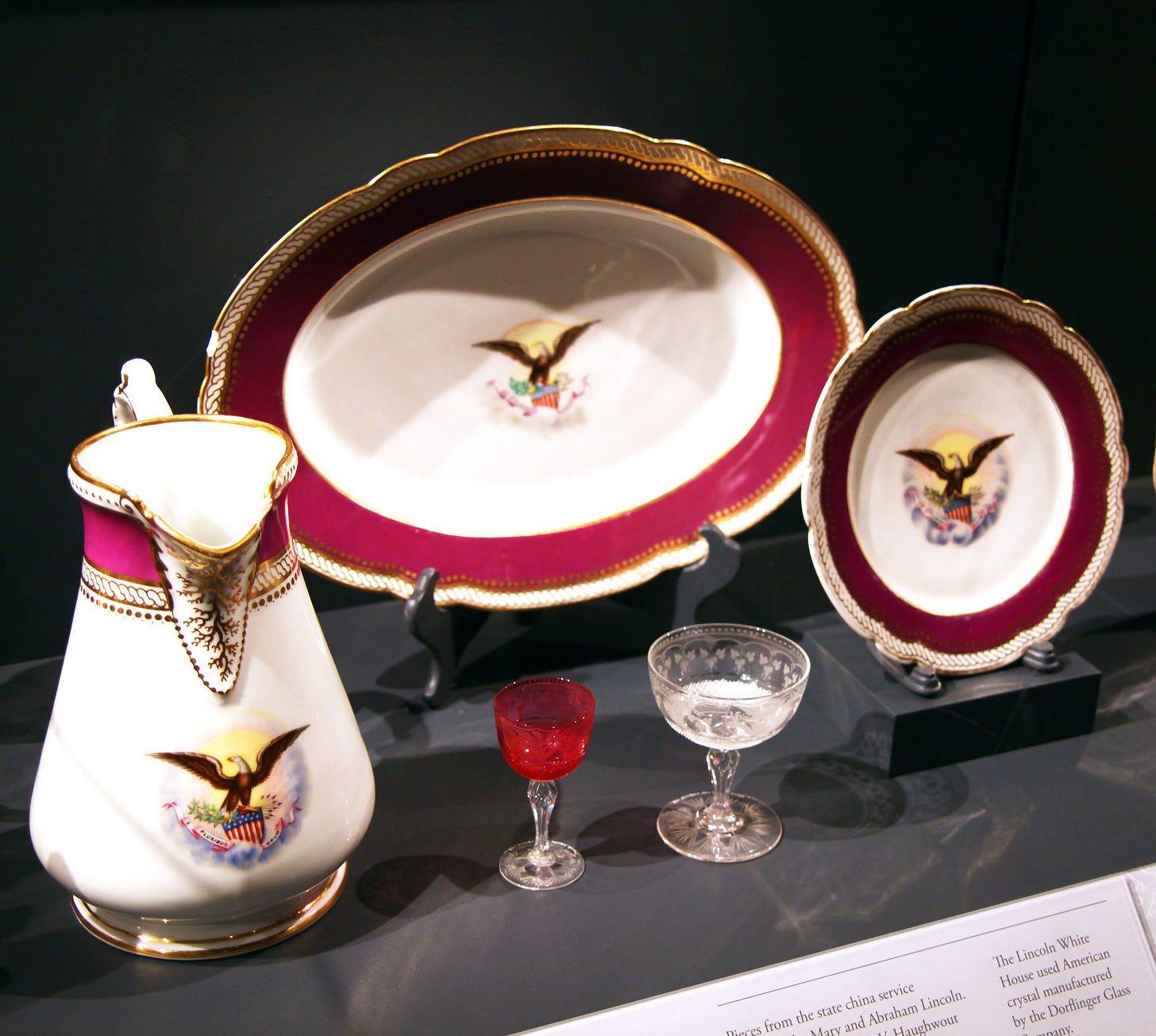 Lincoln White House service set, 1861, Smithsonian Museum of Natural History. Photograph by Tim Evanson. Poetry in America Substack Along These Lines.