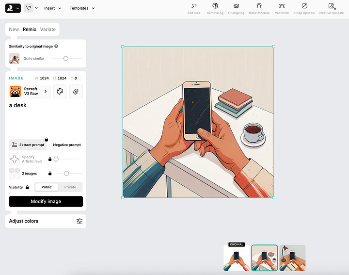 Screenshot demonstrating how Recraft works when changing the background image.