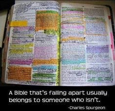 I LOVE the Word so this is what my bibles look like before I switched to the Kindle. I still keep the old marked up, pages falling apart, cover falling off version just in case.