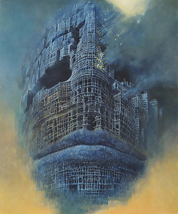 Surreal Painting - Untitled - The Face Of The City by Zdzislaw Beksinski