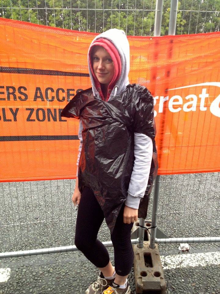 The hoodie and the binbag were discarded at the start line. May they never haunt my wardrobe again.