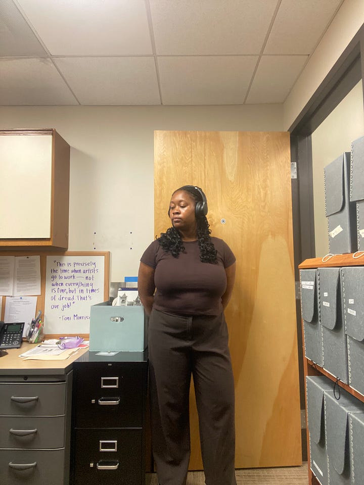 photos of Richelle dressed in business casual in her office