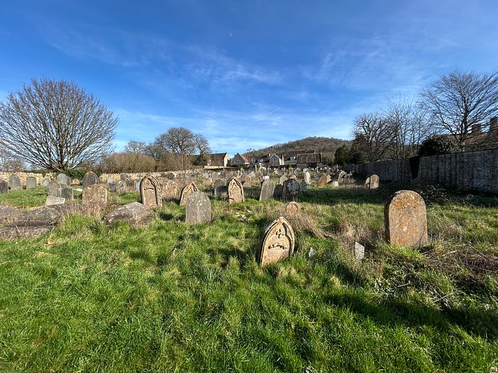 Graves in the churchyard at St Swithun's Bathford.