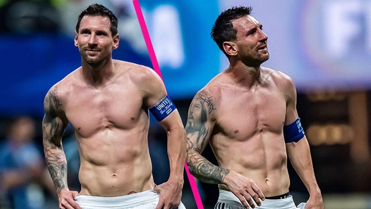 Split photo of Lionel Messi