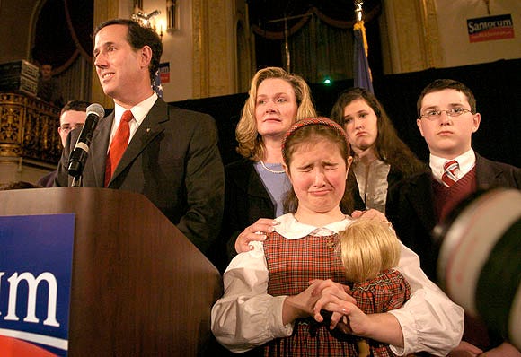 I don't know if this is "funny" I'm the traditional sense, but this photo of Rick Santorum and family at his concession speech when he lost his Senate seat is, to me, I don't know if this is "funny" I'm the traditional sense, but this photo of Rick Santorum and family at his concession speech when he lost his Senate seat is, to me,