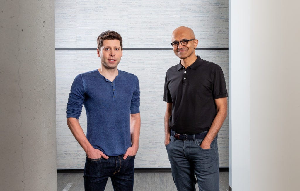 Sam Altman, CEO of OpenAI (left), and Microsoft CEO Satya Nadella