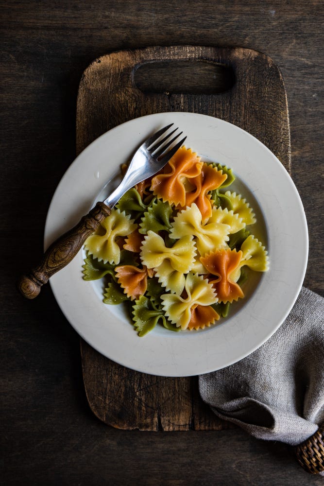 Organic & artisanal Farfalle or butterfly pasta 3 colors from Franc...