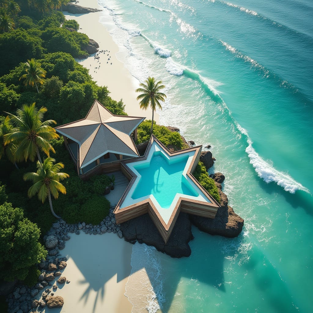 A luxurious, modern prefab house in Jamaica, shaped like a star