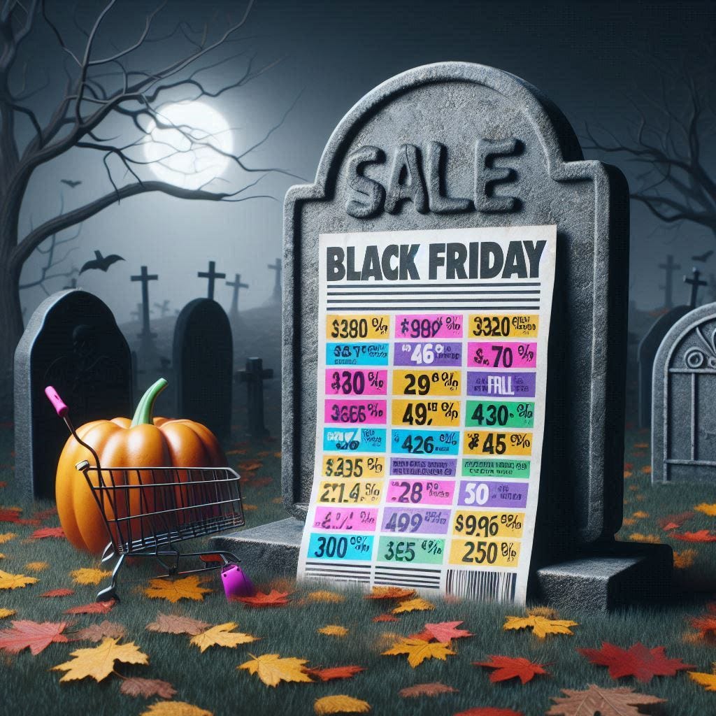 a tombstone with Black Friday circular on it a tombstone with Black Friday circular on it