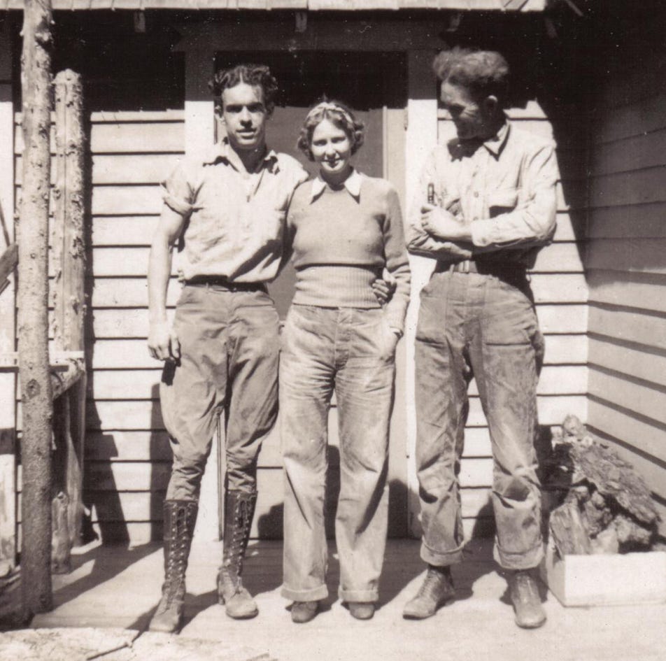 My grandfather John Thomas Blair, my grandmother Margaret Ann Tatton Blair, and my great-grandfather John Philip Blair, at the family cabin in northern California.