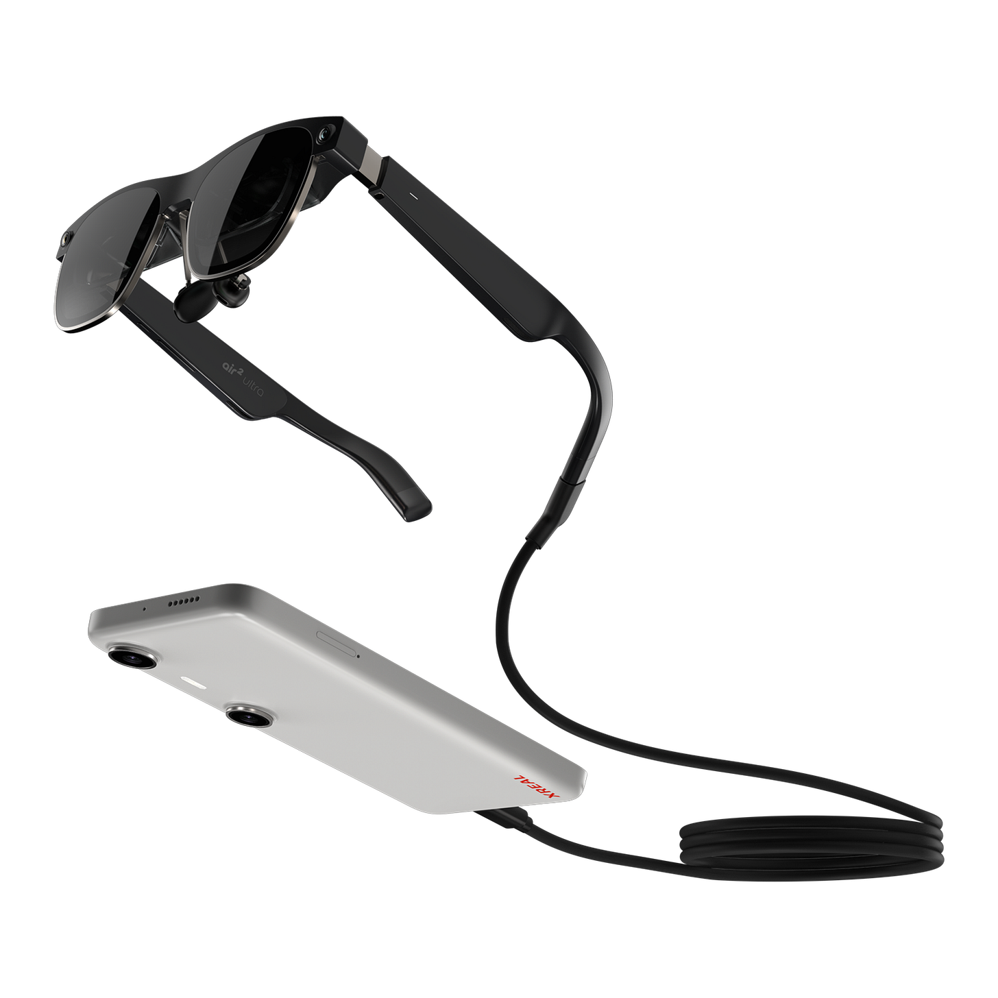 Xreal glasses connected via cable to the Beam Pro.