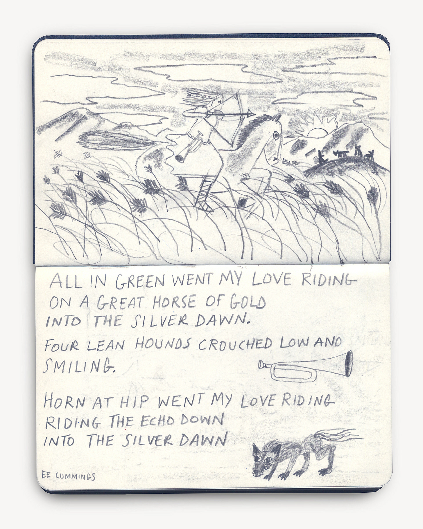 Sketch of girl on horse based on poem by e.e. cummings