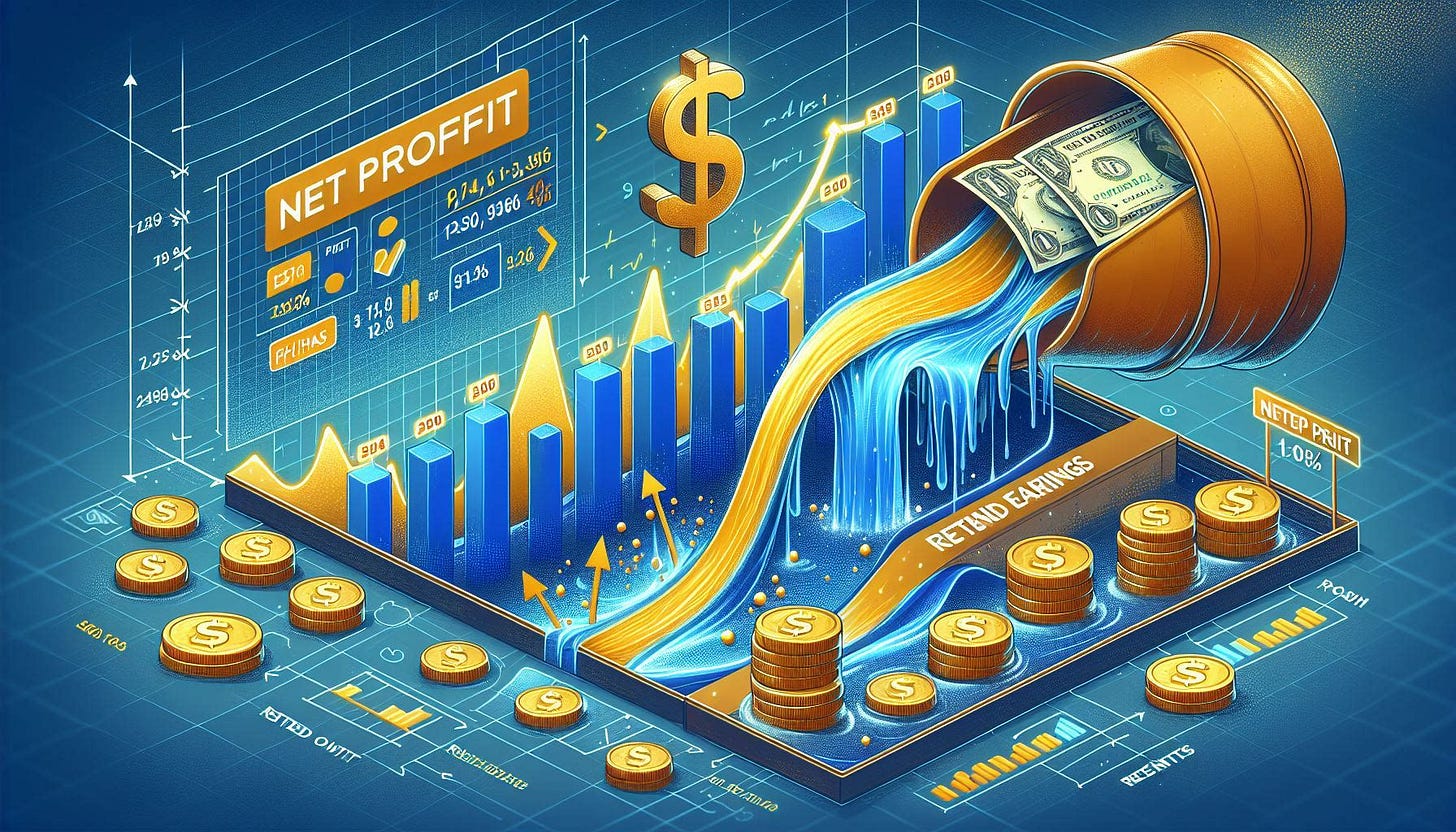 an illustration of net profit flowing into retained earnings. Image 2 of 4